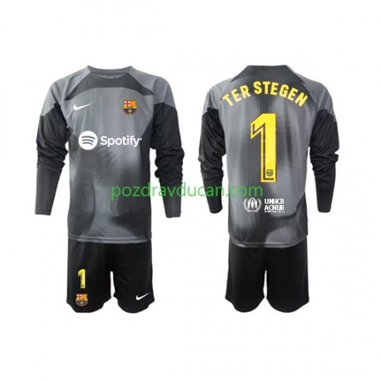 Nogometni Dresovi FC Barcelona Ter Stegen 1 Vratar Dječji Gostujući dres 2022-2023 Dugi Rukav