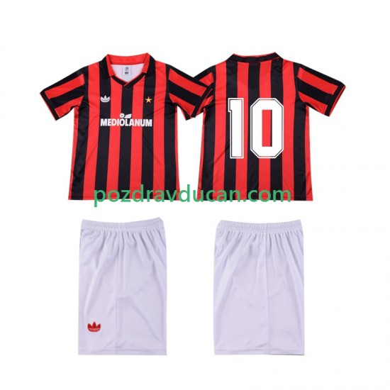 Nogometni Dresovi AC Milan 10 1990 1991 Retro Dječji Domaći dres Kratkih Rukava