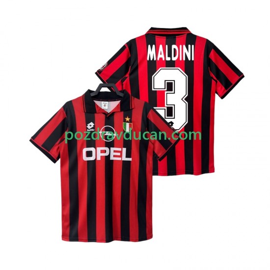 Nogometni Dresovi AC Milan MALDINI 3 1996 1997 Retro Muški Domaći dres Kratkih Rukava