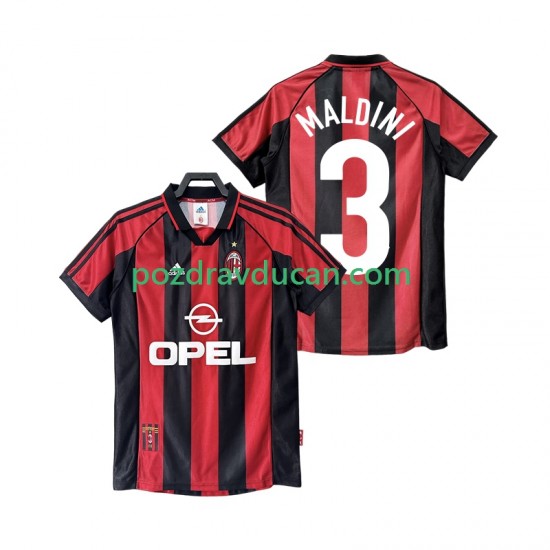Nogometni Dresovi AC Milan MALDINI 3 Retro Muški Domaći dres 1998 1999 Kratkih Rukava