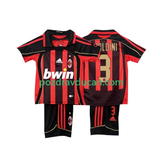 Nogometni Dresovi AC Milan MALDINI 3 2007 Retro Dječji Domaći dres 2006 Kratkih Rukava
