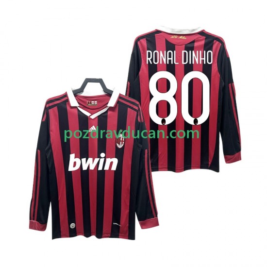 Nogometni Dresovi AC Milan RONALDINHO 80 2009 Retro Muški Domaći dres 2010 Dugi Rukav