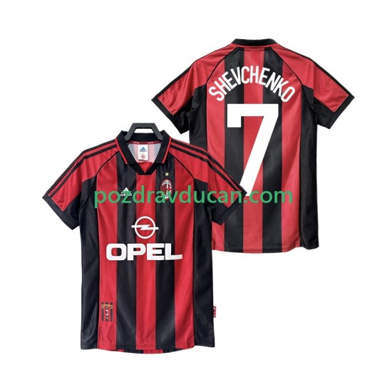 Nogometni Dresovi AC Milan SHEVCHENKO 7 Retro Muški Domaći dres 1998 1999 Kratkih Rukava
