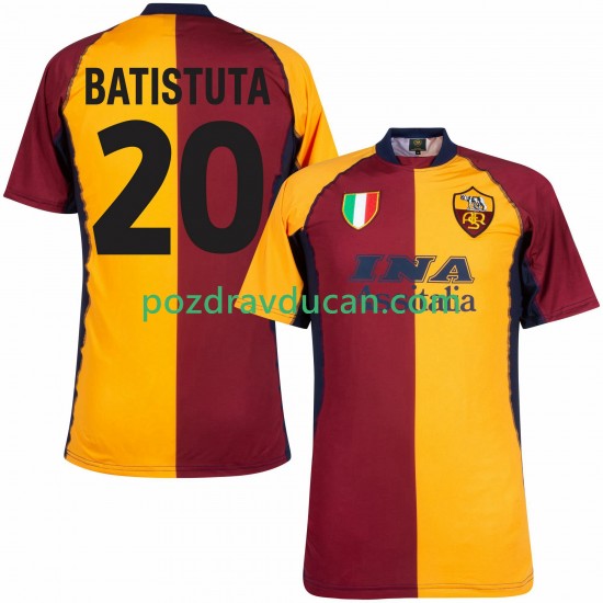 Nogometni Dresovi Roma Batistuta 20 2000 2001 Retro Muški Domaći dres Kratkih Rukava