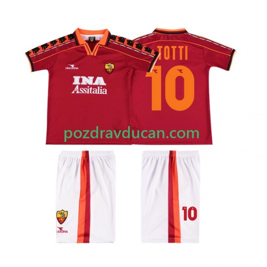 Nogometni Dresovi Roma TOTTI 10 Retro Dječji Domaći dres 1998 1999 Kratkih Rukava