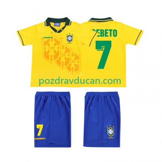 Nogometni Dresovi Brazil BEBETO 7 Retro Dječji Domaći dres 1994 Kratkih Rukava