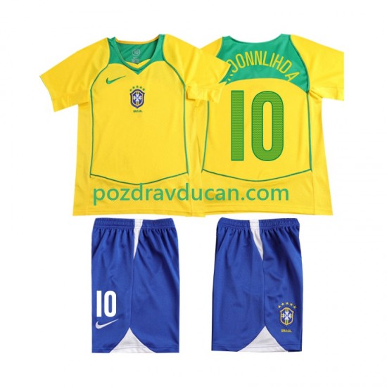Nogometni Dresovi Brazil RONALOINHO 10 Retro Dječji Domaći dres 2004 Kratkih Rukava