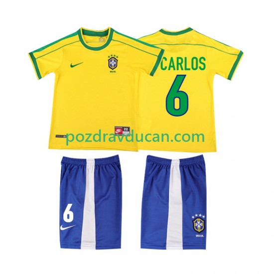 Nogometni Dresovi Brazil Roberto Carlos 6 Retro Dječji Domaći dres 1998 Kratkih Rukava