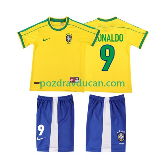 Nogometni Dresovi Brazil Ronaldo 9 Retro Dječji Domaći dres 1998 Kratkih Rukava
