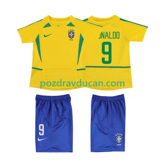 Nogometni Dresovi Brazil Ronaldo 9 Retro Dječji Domaći dres 2002 Kratkih Rukava