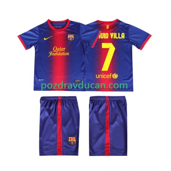 Nogometni Dresovi FC Barcelona DAUID VILLA 7 2012 2013 Retro Dječji Domaći dres Kratkih Rukava
