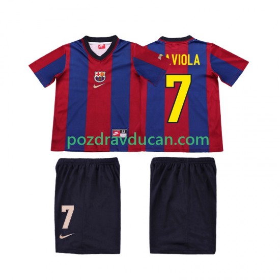 Nogometni Dresovi FC Barcelona SAVIOLA 7 Retro Dječji Domaći dres 1998 1999 Kratkih Rukava