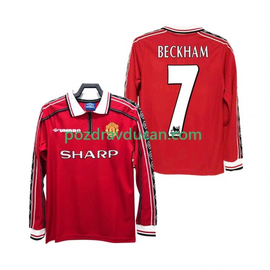 Nogometni Dresovi Manchester United BECKHAM 7 Retro Muški Domaći dres 1998 1999 Dugi Rukav