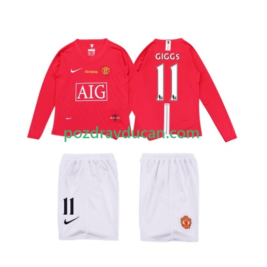 Nogometni Dresovi Manchester United GIGGS 11 Premier League 2009 Retro Dječji Domaći dres 2008 Dugi Rukav