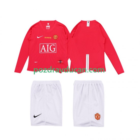Nogometni Dresovi Manchester United Premier League 2009 Retro Dječji Domaći dres 2008 Dugi Rukav