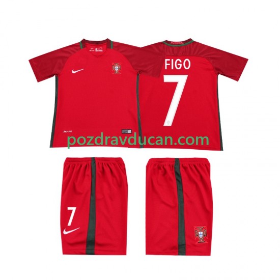 Nogometni Dresovi Portugal FIGO 7 2016 Retro Dječji Domaći dres Kratkih Rukava