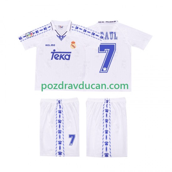 Nogometni Dresovi Real Madrid RAUL 7 1996 1997 Retro Dječji Domaći dres Kratkih Rukava