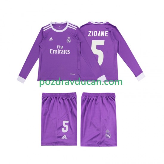 Nogometni Dresovi Real Madrid ZIDANE 5 2016 Retro Dječji Gostujući dres Dugi Rukav