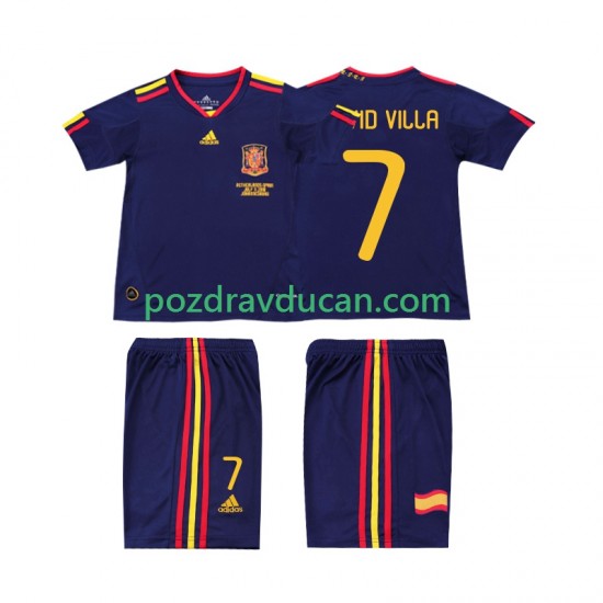 Nogometni Dresovi Španjolska DAVID VILLA 7 Retro Dječji Gostujući dres 2010 Kratkih Rukava
