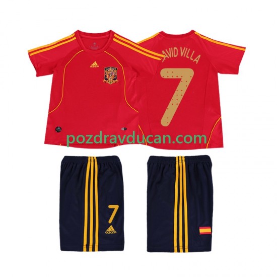 Nogometni Dresovi Španjolska DAVID VILLA 7 Retro Dječji Domaći dres 2008 Kratkih Rukava