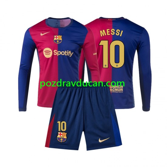 Nogometni Dresovi FC Barcelona Lionel Messi 10 Dječji Domaći dres 2024-2025 Dugi Rukav