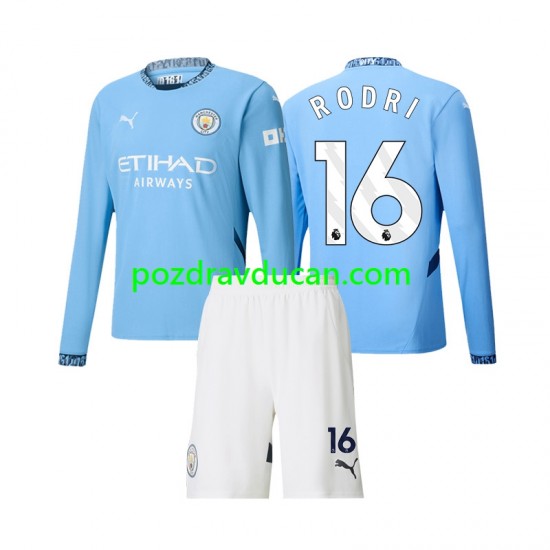 Nogometni Dresovi Manchester City Rodri 16 Dječji Domaći dres 2024-2025 Dugi Rukav