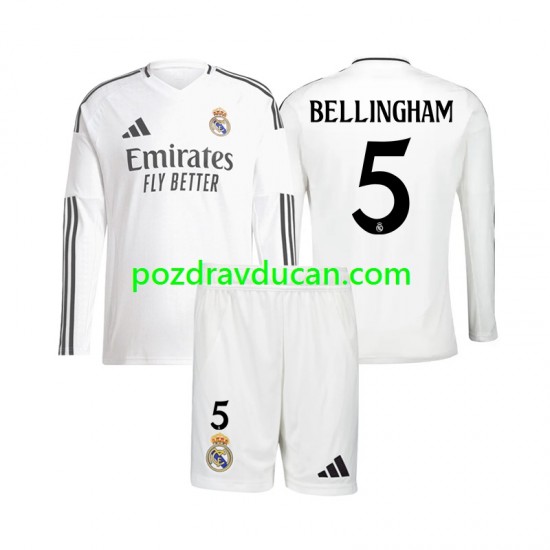 Nogometni Dresovi Real Madrid Jude Bellingham 5 Dječji Domaći dres 2024-2025 Dugi Rukav