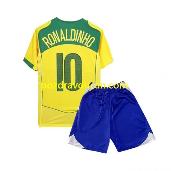 Nogometni Dresovi Brazil Ronaldiho 10 Retro Dječji Domaći dres 2004 Kratkih Rukava