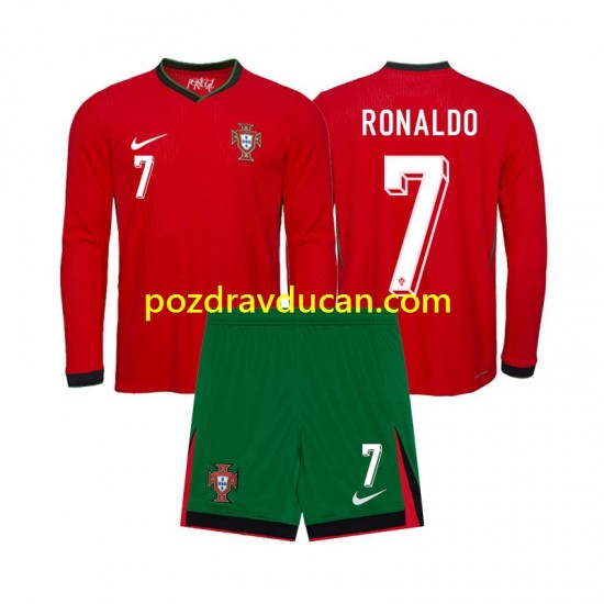Nogometni Dresovi Portugal Ronaldo 7 Dječji Domaći dres Euro 2024 Dugi Rukav