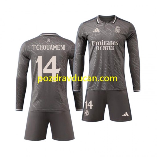 Nogometni Dresovi Real Madrid Tchouameni 14 Dječji Gostujući dres 2024-2025 Dugi Rukav