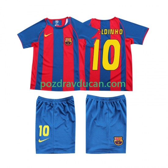 Nogometni Dresovi FC Barcelona RONALDINHO 10 Retro Dječji Domaći dres 2004 Kratkih Rukava
