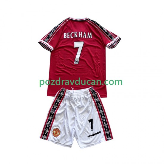 Nogometni Dresovi Manchester United Beckham 7 Retro Dječji Domaći dres 1998 1999 Kratkih Rukava
