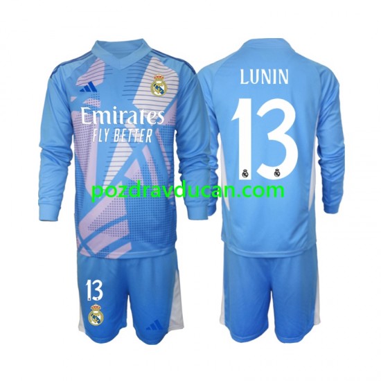 Nogometni Dresovi Real Madrid Andriy Lunin 13 Vratar Dječji Domaći dres 2024-2025 Dugi Rukav