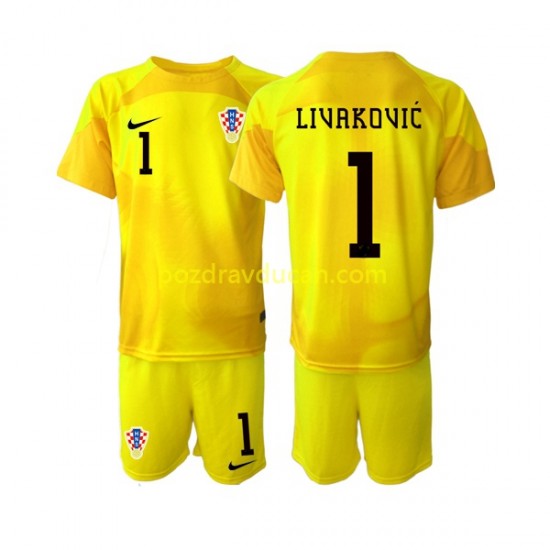 Nogometni Dresovi Hrvatska Dominik Livakovic 1 Vratar Dječji Domaći dres World Cup 2022 Kratkih Rukava