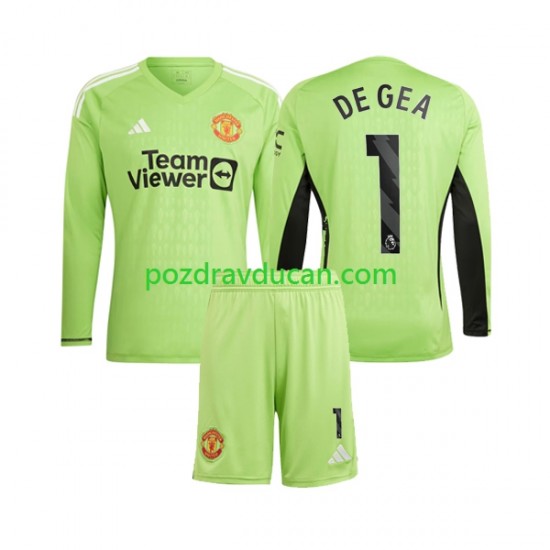 Nogometni Dresovi Manchester United De Gea 1 Vratar Dječji Domaći dres 2023-2024 Dugi Rukav