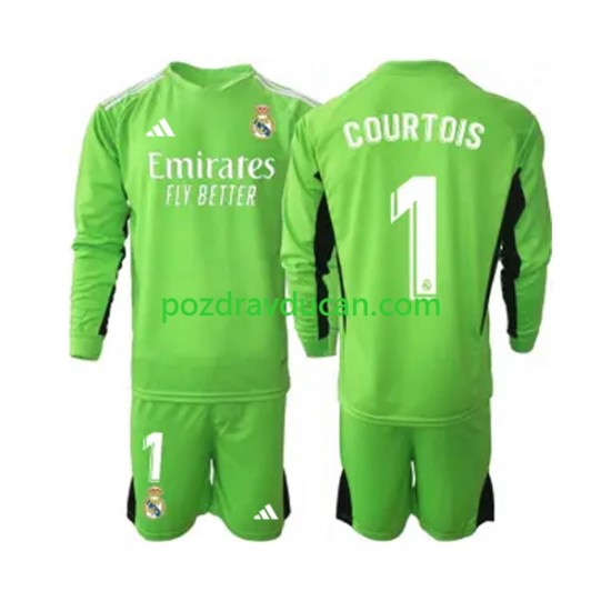 Nogometni Dresovi Real Madrid Thibaut Courtois 1 Vratar Dječji Domaći dres 2023-2024 Dugi Rukav