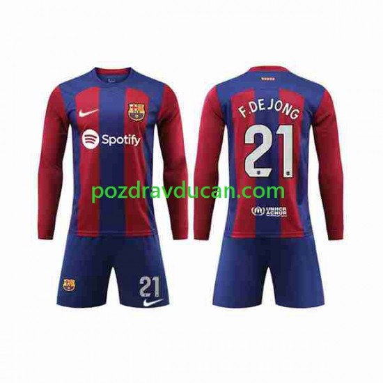 Nogometni Dresovi FC Barcelona Frenkie de Jong 21 Dječji Domaći dres 2023-2024 Dugi Rukav
