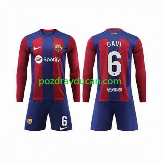 Nogometni Dresovi FC Barcelona GAVI 6 Dječji Domaći dres 2023-2024 Dugi Rukav