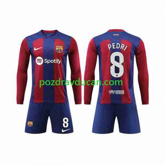Nogometni Dresovi FC Barcelona Pedri 8 Dječji Domaći dres 2023-2024 Dugi Rukav