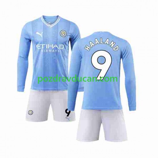 Nogometni Dresovi Manchester City Haaland 9 Dječji Domaći dres 2023-2024 Dugi Rukav