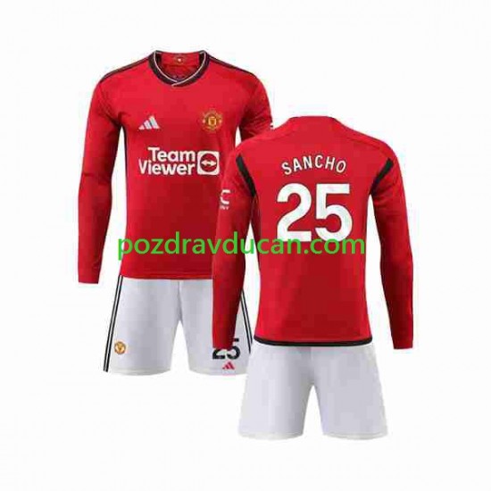 Nogometni Dresovi Manchester United Sancho 25 Dječji Domaći dres 2023-2024 Dugi Rukav