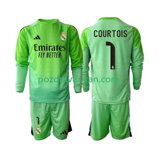 Nogometni Dresovi Real Madrid Thibaut Courtois 1 Dječji Gostujući dres 2025-2026 Dugi Rukav