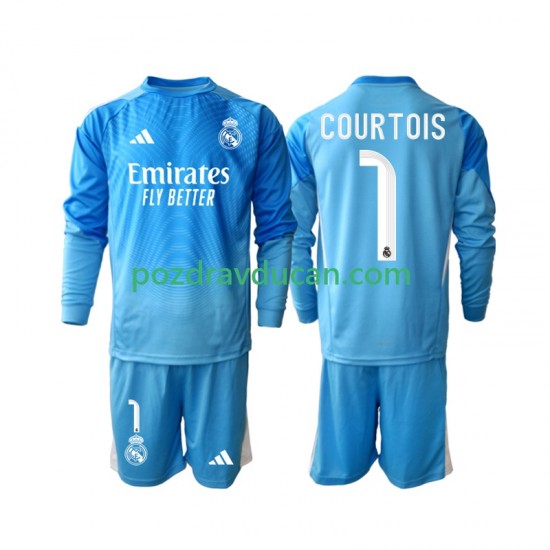 Nogometni Dresovi Real Madrid Thibaut Courtois 1 Dječji Domaći dres 2025-2026 Dugi Rukav