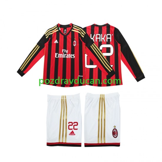 Nogometni Dresovi AC Milan Kaka 22 2013 2014 Retro Dječji Domaći dres Dugi Rukav