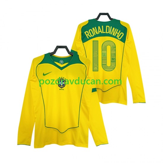 Nogometni Dresovi Brazil RONALDINHO 10 Retro Muški Domaći dres 2004 Dugi Rukav