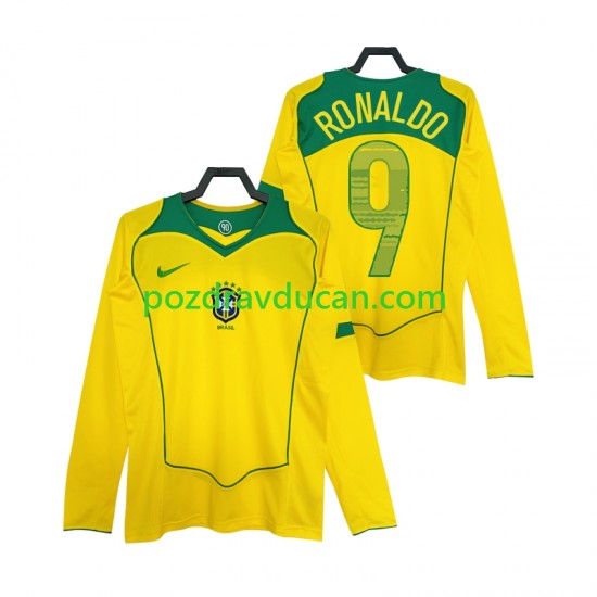 Nogometni Dresovi Brazil RONALDO 9 Retro Muški Domaći dres 2004 Dugi Rukav