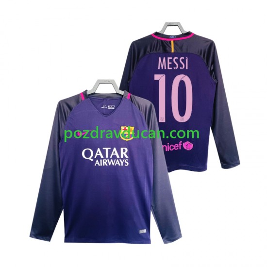 Nogometni Dresovi FC Barcelona Lionel Messi 10 2016 2017 Retro Muški Gostujući dres Dugi Rukav