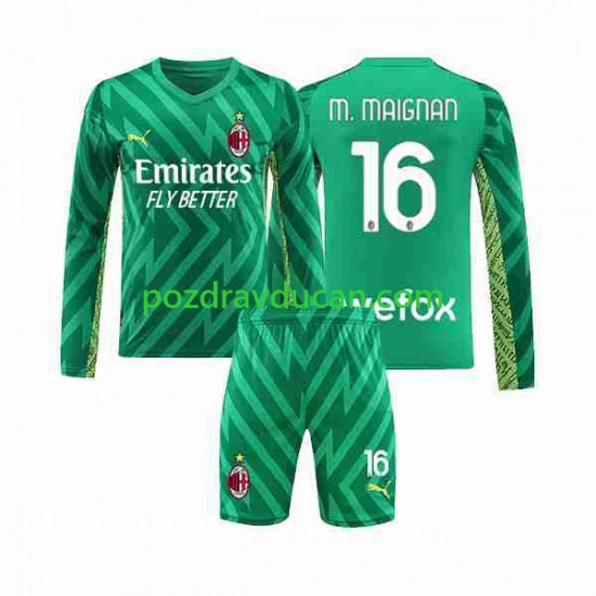Nogometni Dresovi AC Milan Mike Maignan 16 Vratar Dječji Domaći dres 2023-2024 Dugi Rukav