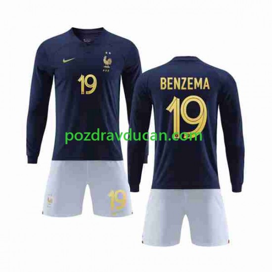 Nogometni Dresovi Francuska Benzema 19 Dječji Domaći dres World Cup 2022 Dugi Rukav