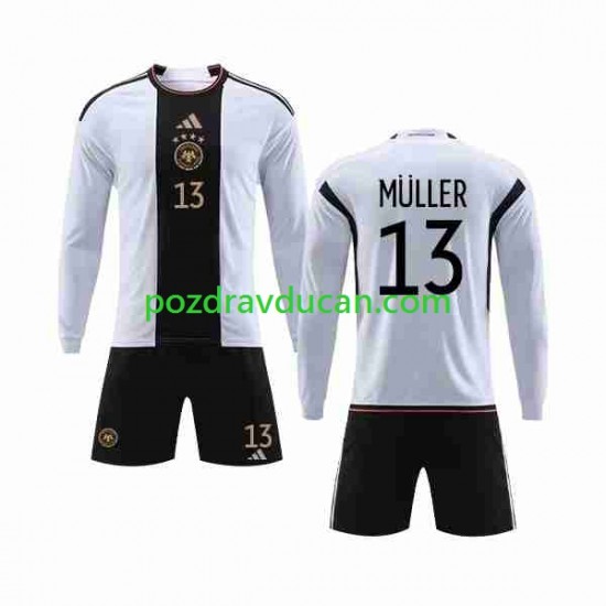 Nogometni Dresovi Njemačka MULLER 13 Dječji Domaći dres World Cup 2022 Dugi Rukav